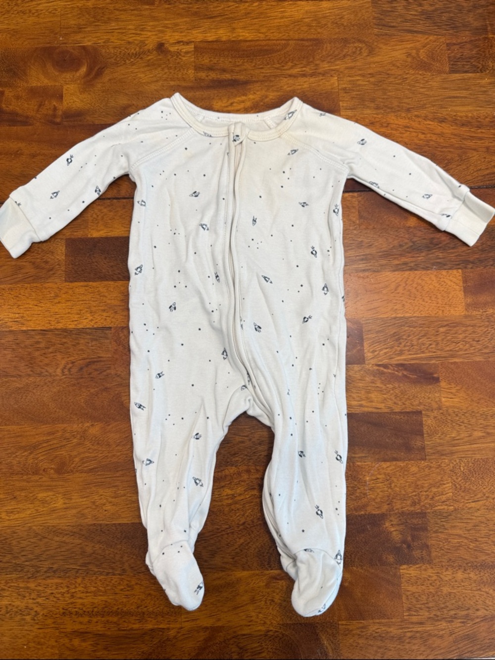 Perhaps Space Rocket Ship Print Footed One-Piece